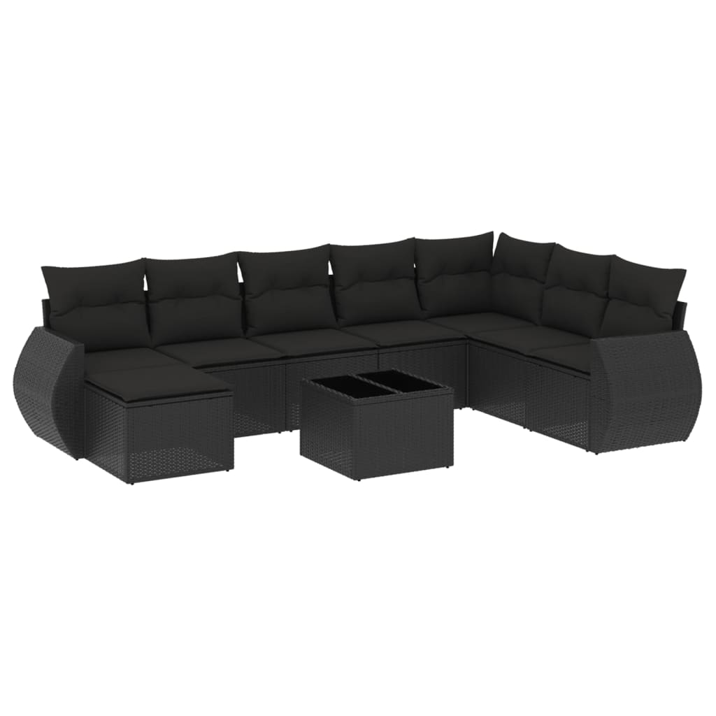 sofasæt til haven 9 dele med hynder polyrattan sort