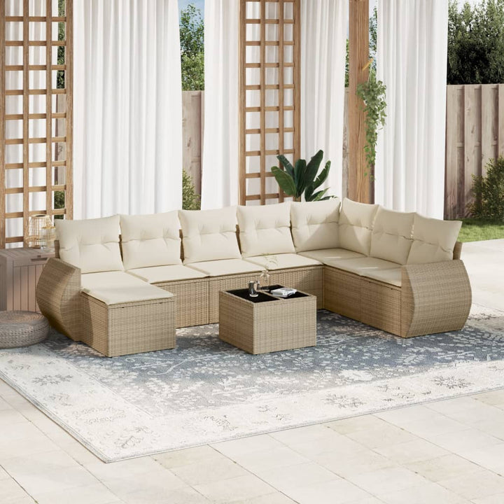 sofasæt til haven 9 dele med hynder polyrattan beige