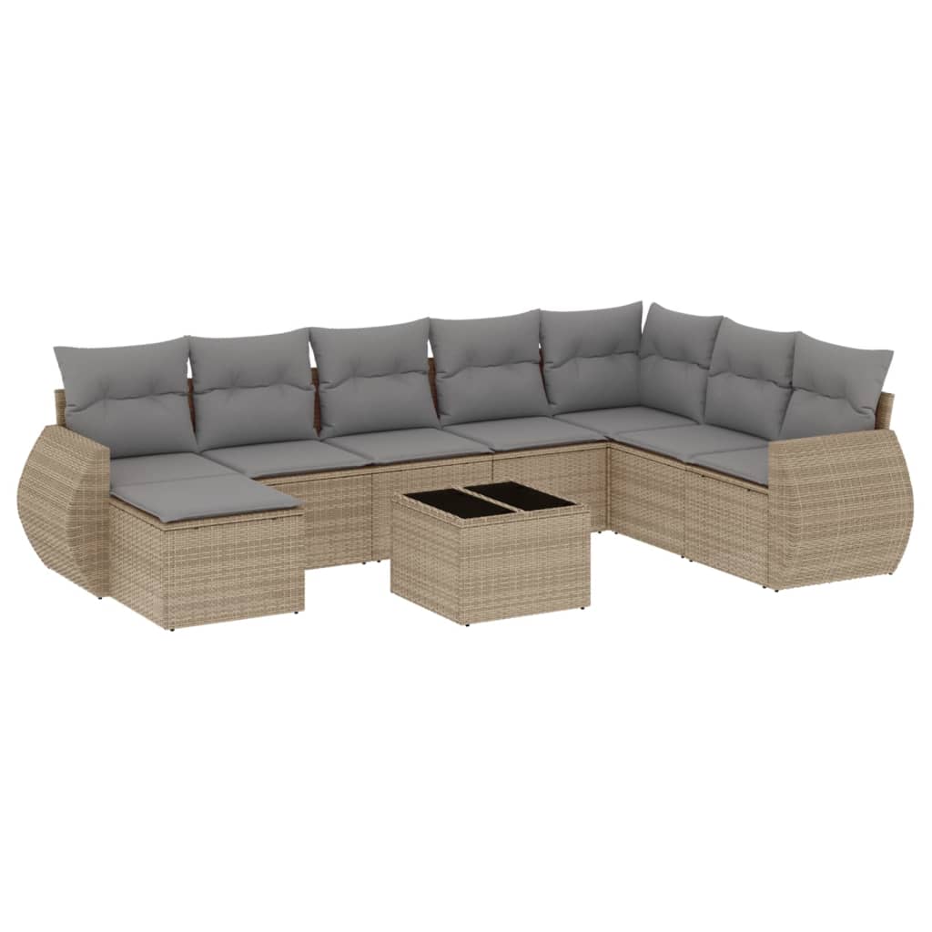 sofasæt til haven 9 dele med hynder polyrattan beige