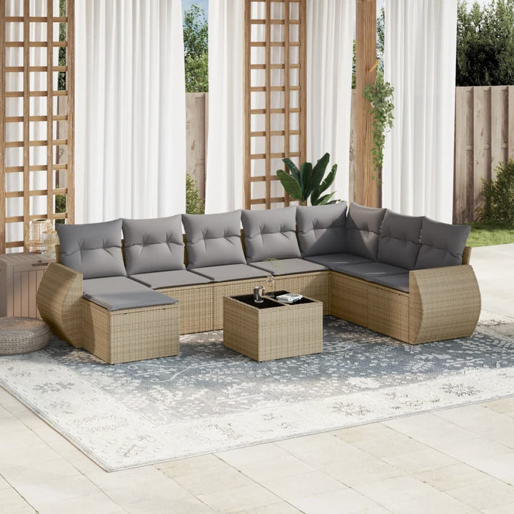 sofasæt til haven 9 dele med hynder polyrattan beige