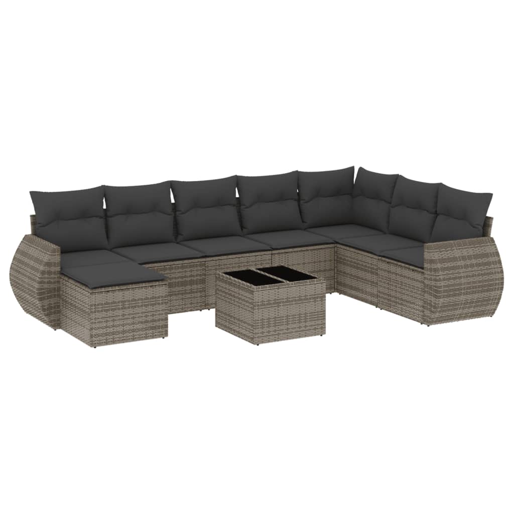 sofasæt til haven 9 dele med hynder polyrattan grå