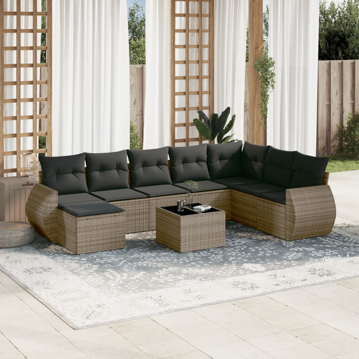 sofasæt til haven 9 dele med hynder polyrattan grå