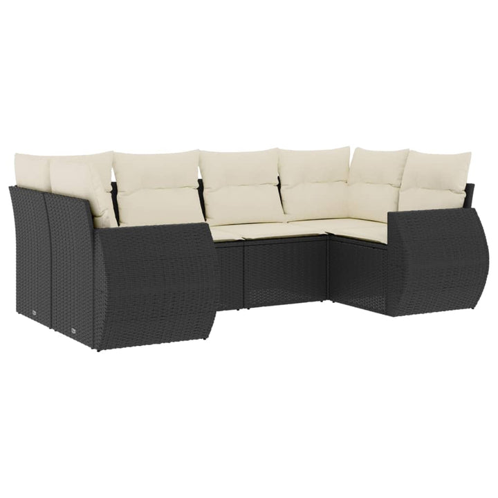 sofasæt til haven 6 dele med hynder polyrattan sort