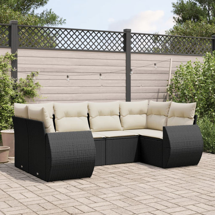 sofasæt til haven 6 dele med hynder polyrattan sort