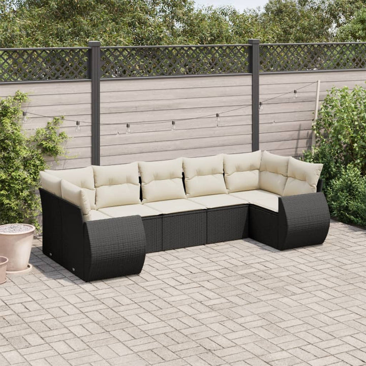 sofasæt til haven 7 dele med hynder polyrattan sort