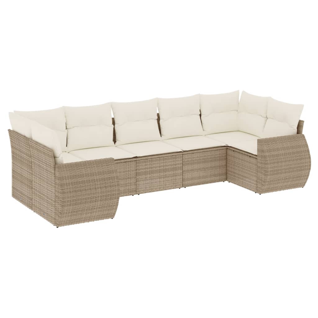 sofasæt til haven 7 dele med hynder polyrattan beige