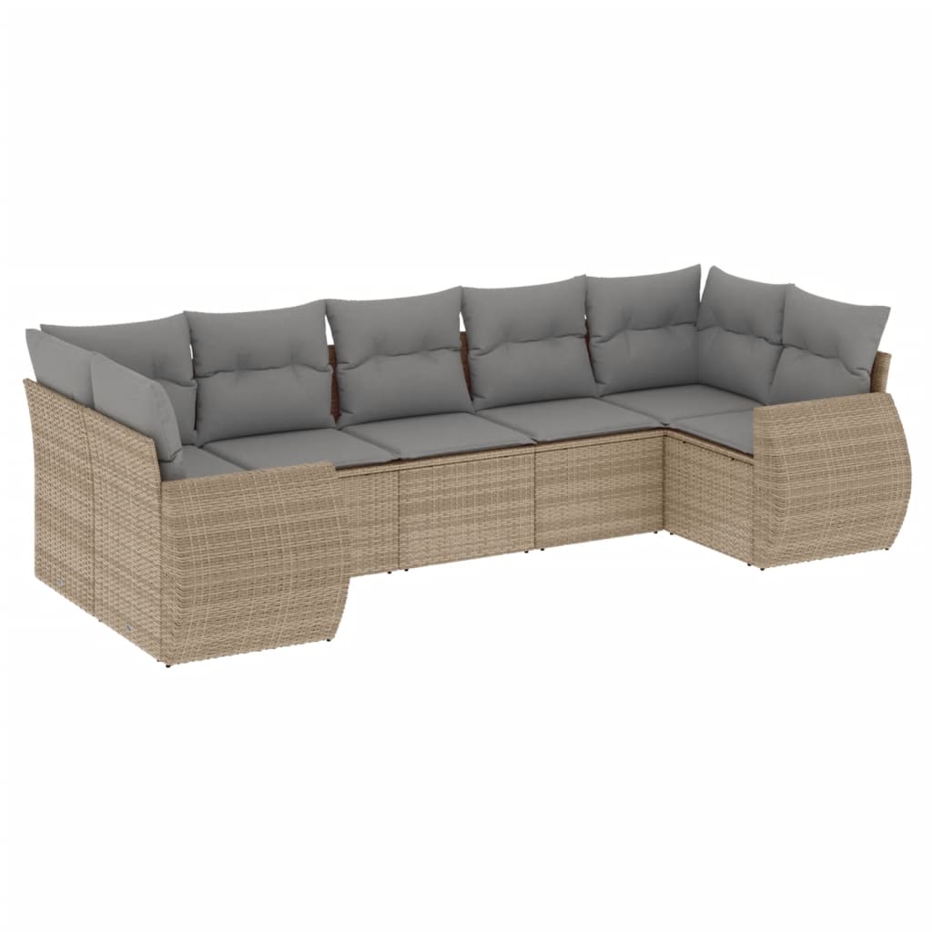 sofasæt til haven 7 dele med hynder polyrattan beige