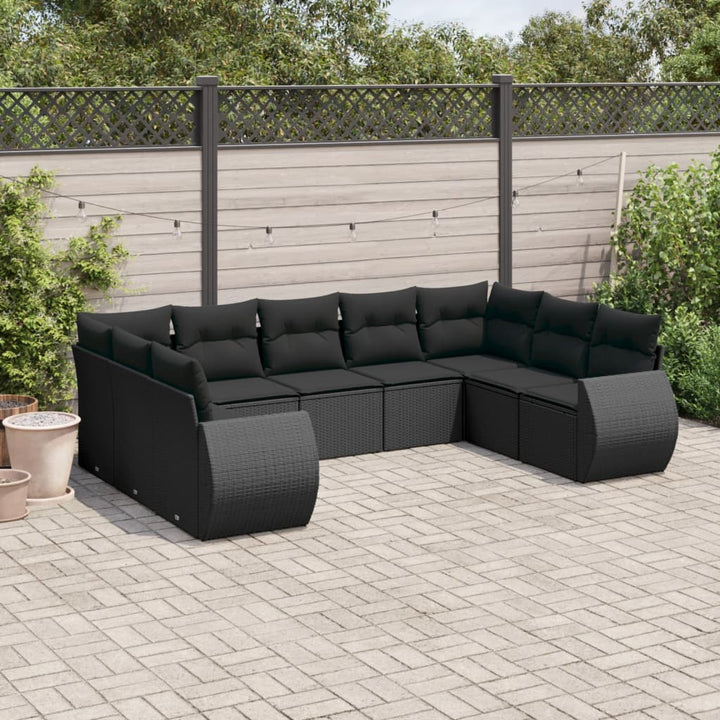 sofasæt til haven 9 dele med hynder polyrattan sort