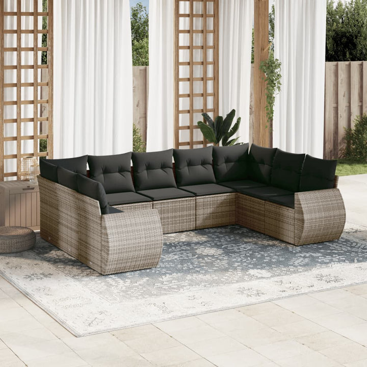 sofasæt til haven 9 dele med hynder polyrattan grå