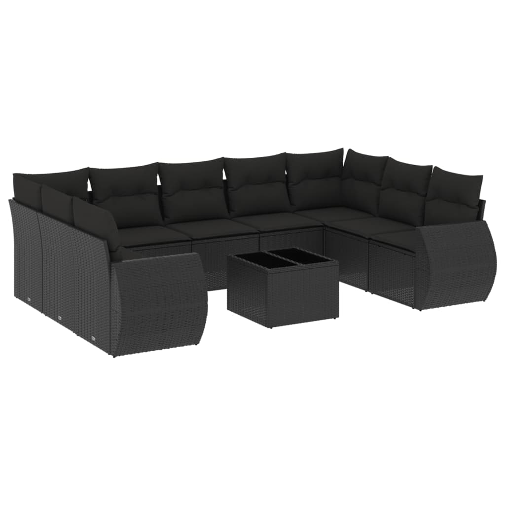 sofasæt til haven 10 dele med hynder polyrattan sort