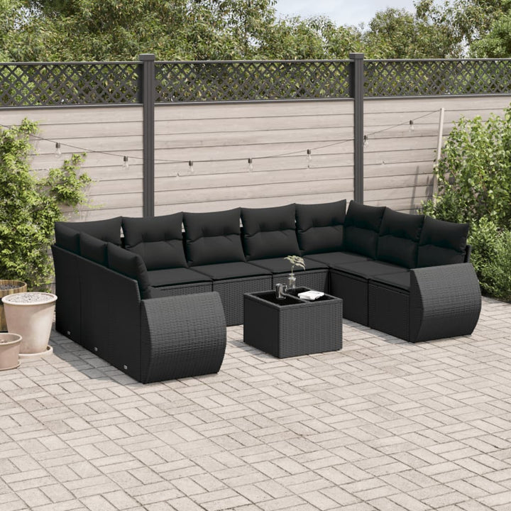 sofasæt til haven 10 dele med hynder polyrattan sort