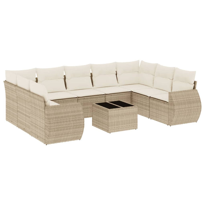 sofasæt til haven 10 dele med hynder polyrattan beige