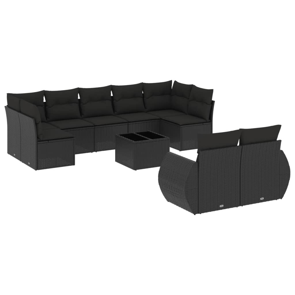 sofasæt til haven 10 dele med hynder polyrattan sort