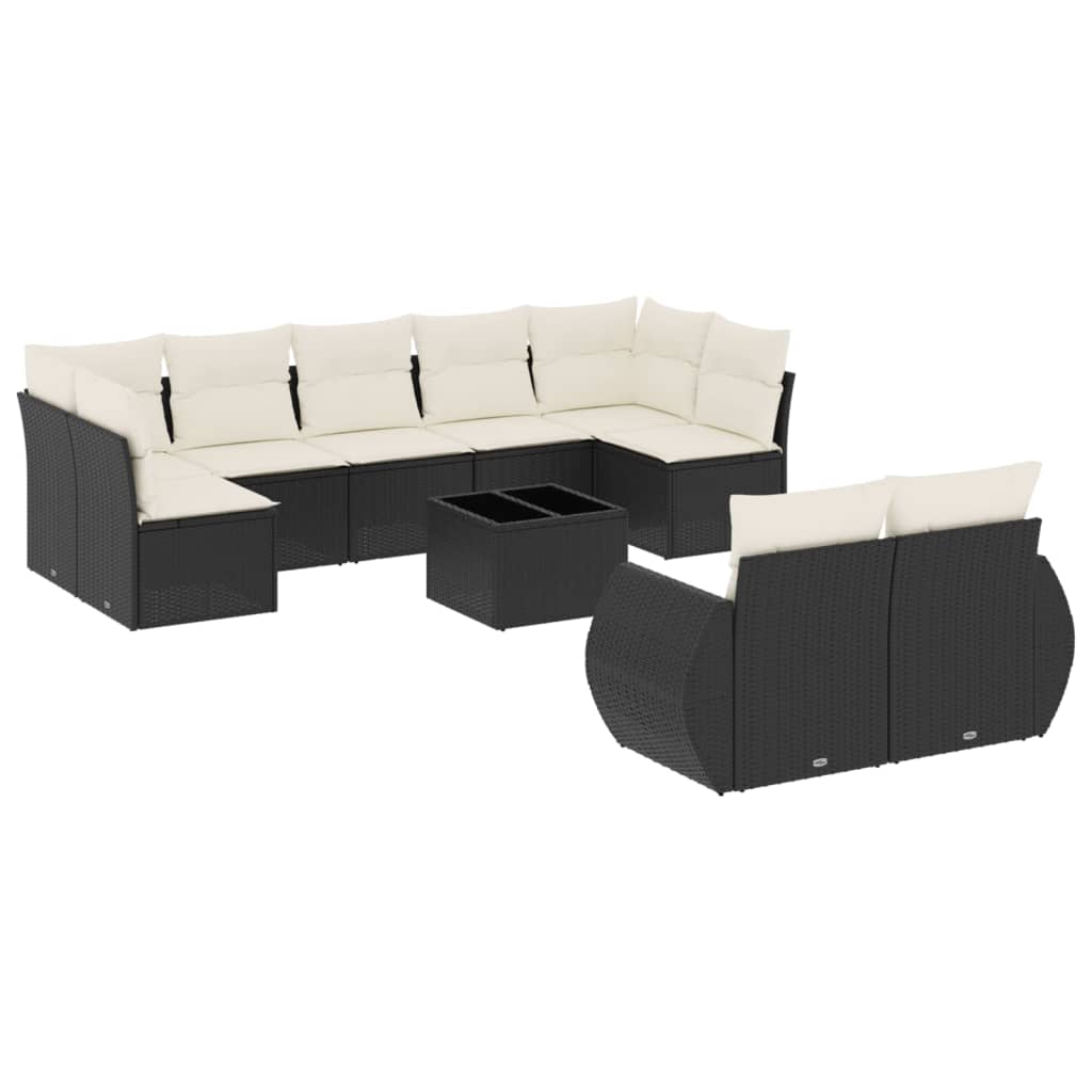sofasæt til haven 10 dele med hynder polyrattan sort