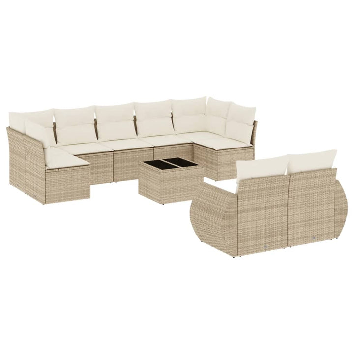 sofasæt til haven 10 dele med hynder polyrattan beige