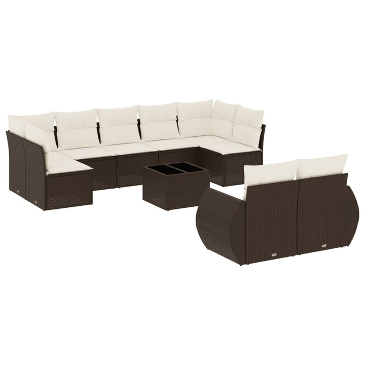 sofasæt til haven 10 dele med hynder polyrattan brun