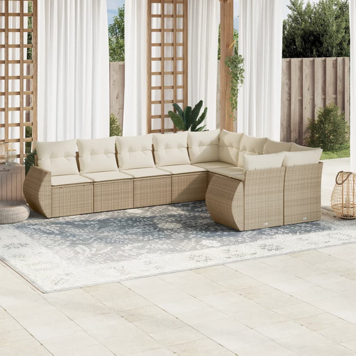 sofasæt til haven 9 dele med hynder polyrattan beige