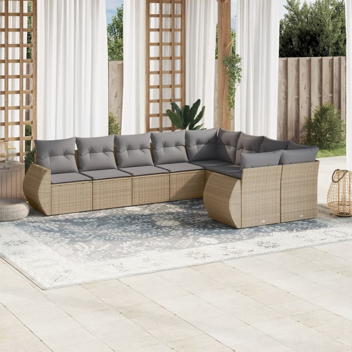 sofasæt til haven 9 dele med hynder polyrattan beige