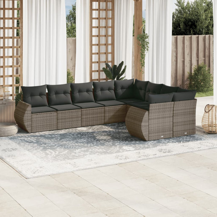 sofasæt til haven 9 dele med hynder polyrattan grå
