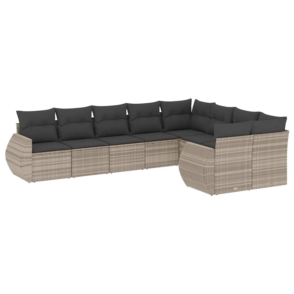 sofasæt til haven 9 dele med hynder polyrattan lysegrå