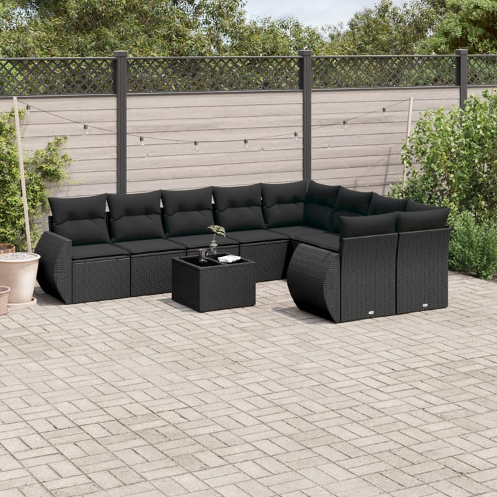 sofasæt til haven 10 dele med hynder polyrattan sort