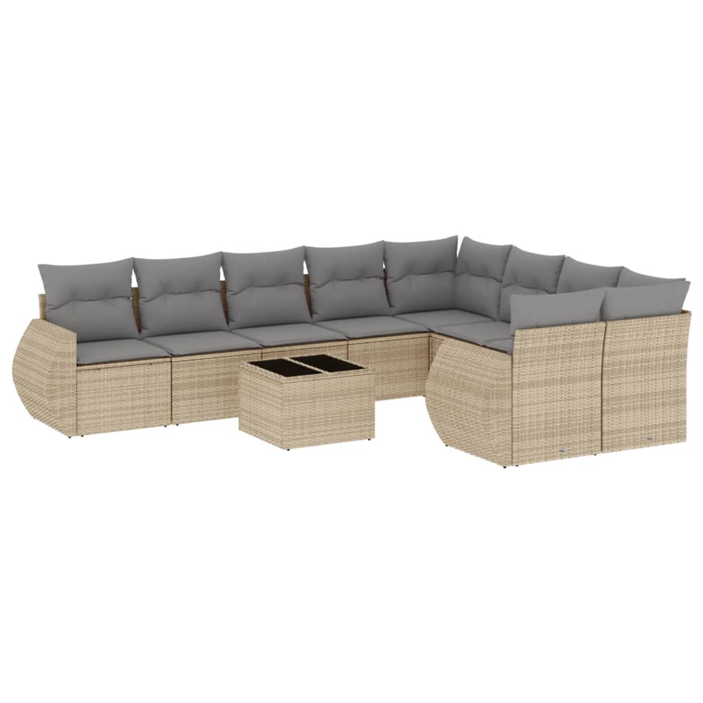 sofasæt til haven 10 dele med hynder polyrattan beige