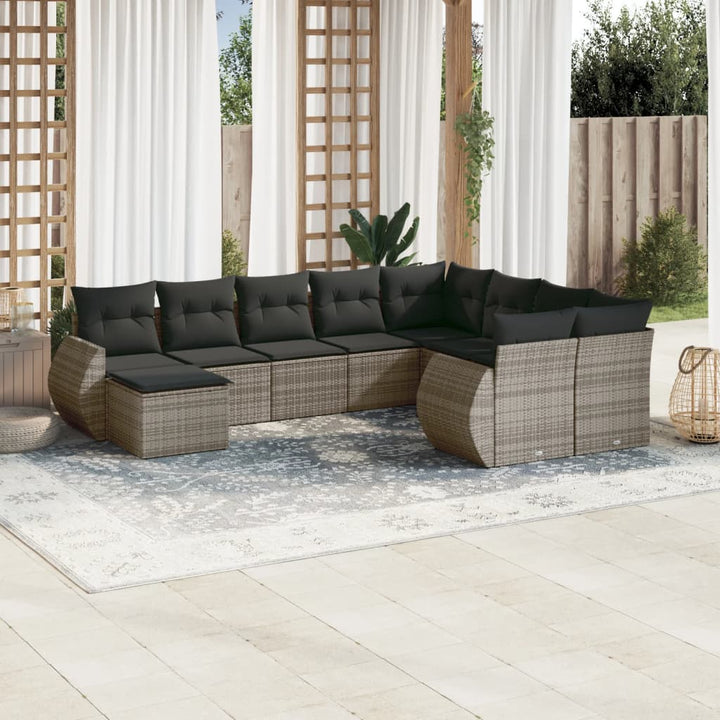 sofasæt til haven 10 dele med hynder polyrattan grå