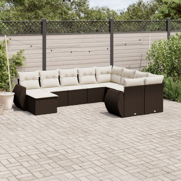 sofasæt til haven 10 dele med hynder polyrattan brun