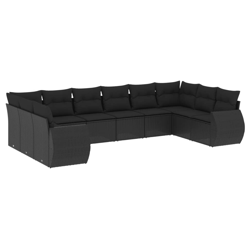 sofasæt til haven 10 dele med hynder polyrattan sort