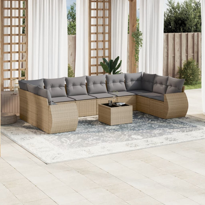 sofasæt til haven 11 dele med hynder polyrattan beige