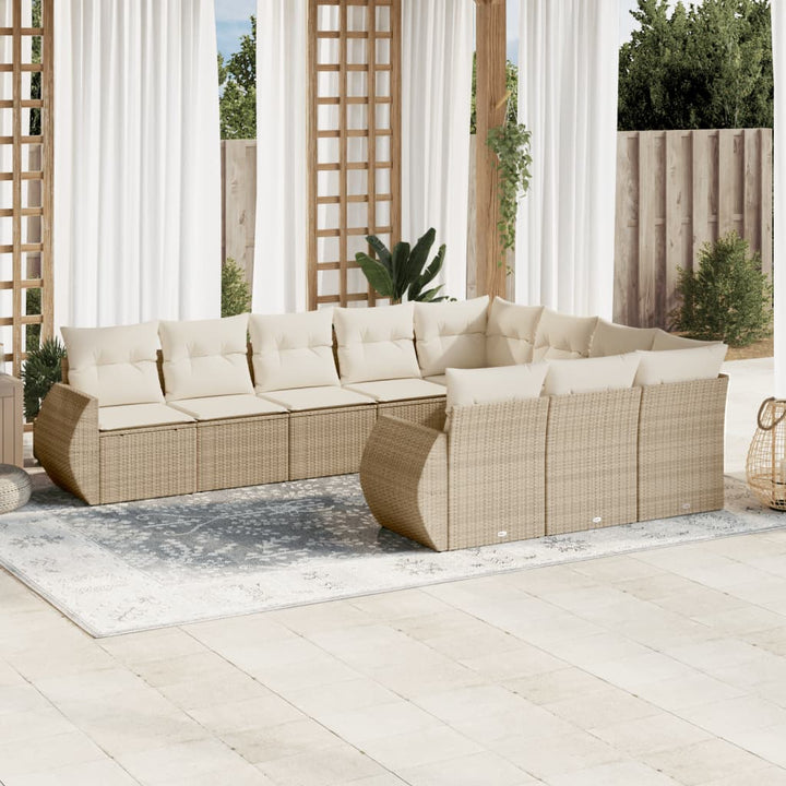 sofasæt til haven 10 dele med hynder polyrattan beige