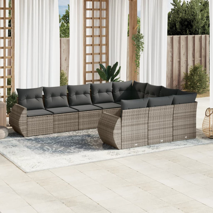 sofasæt til haven 10 dele med hynder polyrattan grå