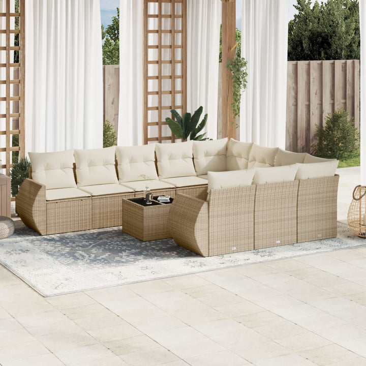 sofasæt til haven 11 dele med hynder polyrattan beige