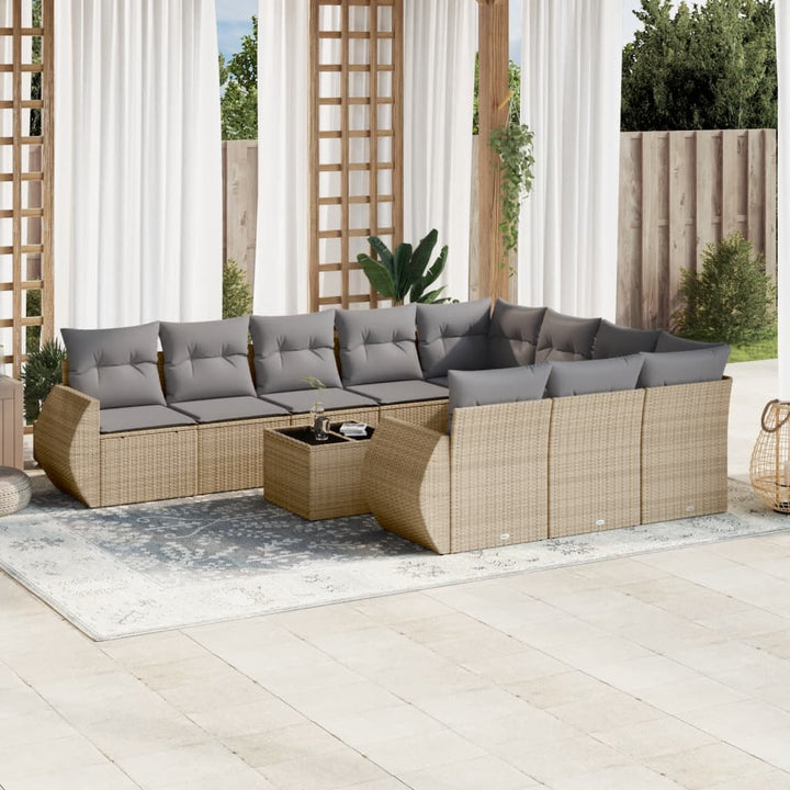 sofasæt til haven 11 dele med hynder polyrattan beige
