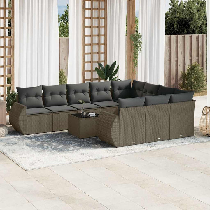 loungesæt til haven 11 dele med hynder polyrattan grå