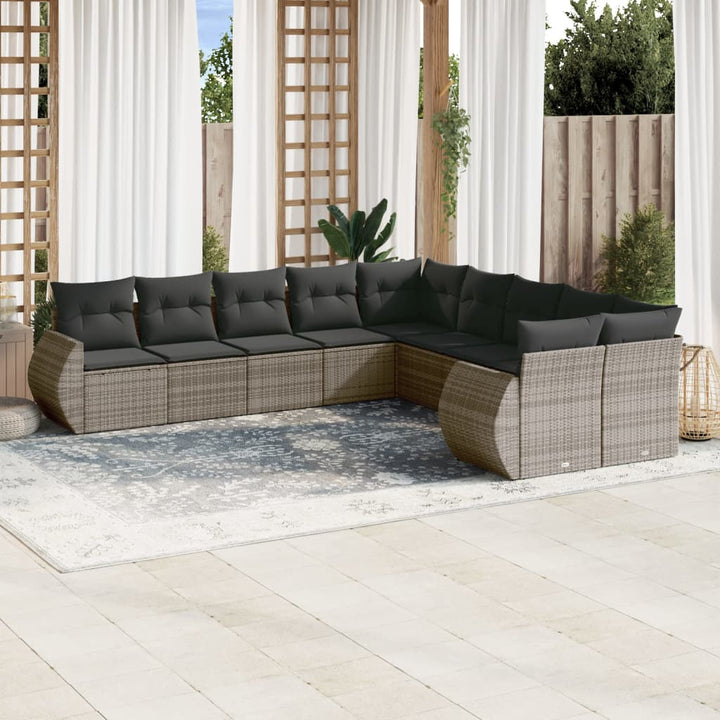 sofasæt til haven 10 dele med hynder polyrattan grå