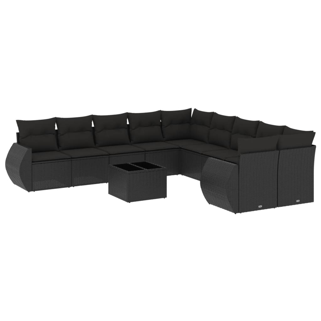 sofasæt til haven 11 dele med hynder polyrattan sort