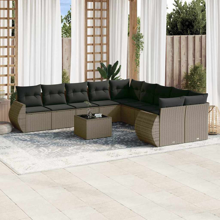 loungesæt til haven 11 dele med hynder polyrattan grå