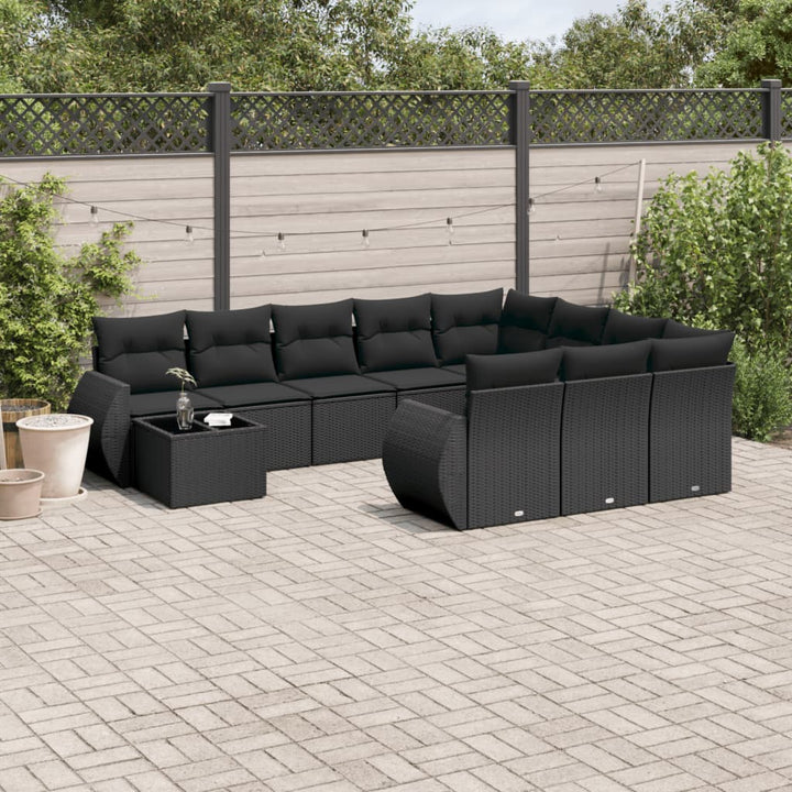 sofasæt til haven 11 dele med hynder polyrattan sort