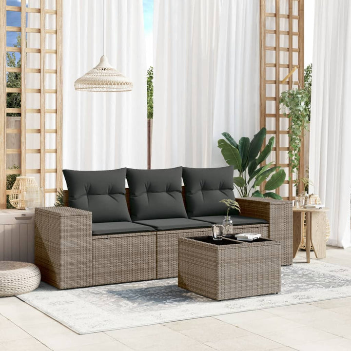 sofasæt til haven 4 dele med hynder polyrattan grå