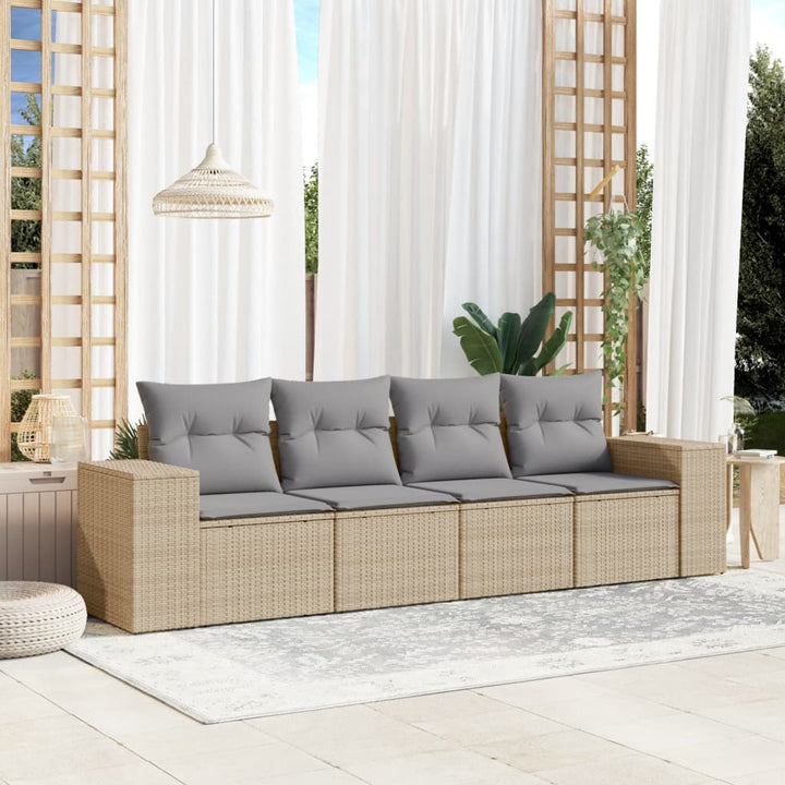 sofasæt til haven 4 dele med hynder polyrattan beige