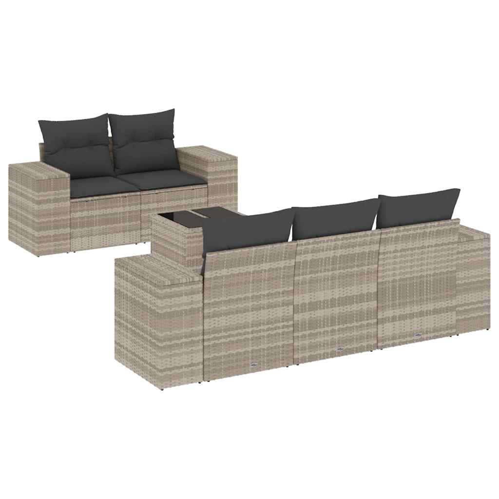 sofasæt til haven 6 dele med hynder polyrattan lysegrå