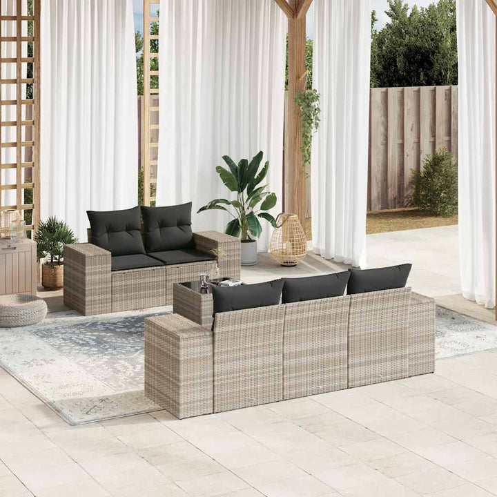 sofasæt til haven 6 dele med hynder polyrattan lysegrå