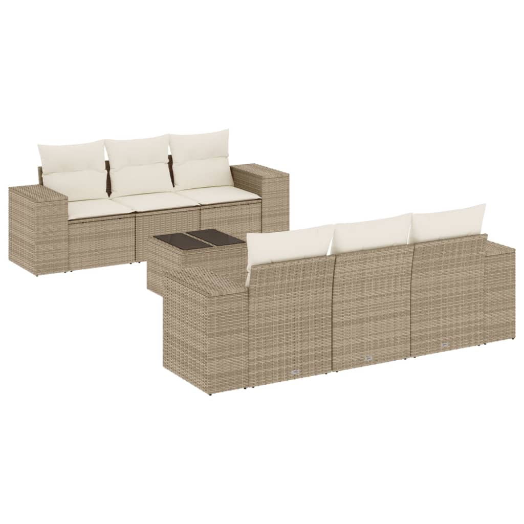 sofasæt til haven 7 dele med hynder polyrattan beige