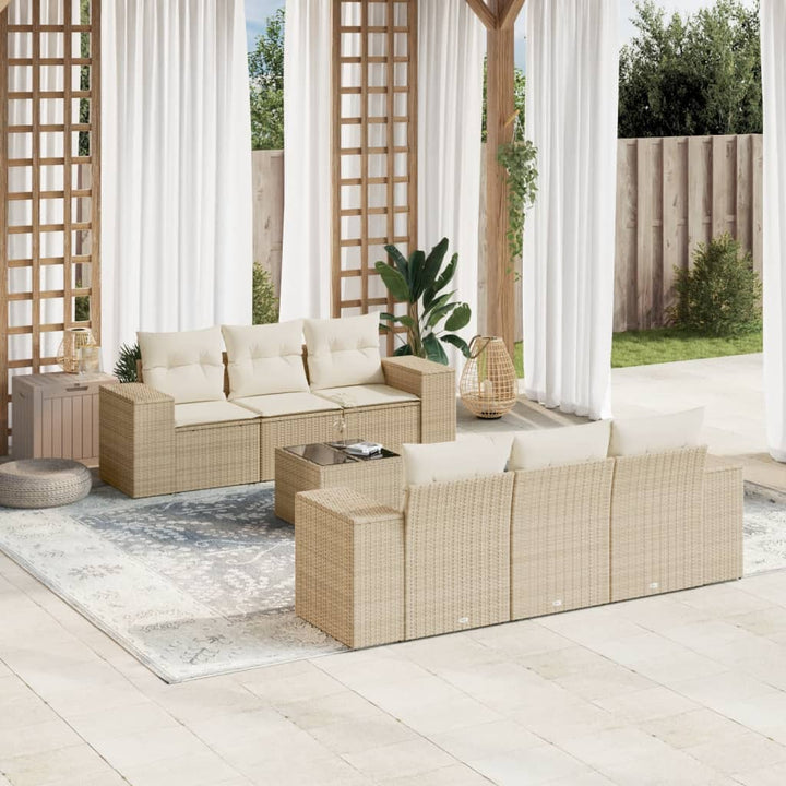 sofasæt til haven 7 dele med hynder polyrattan beige