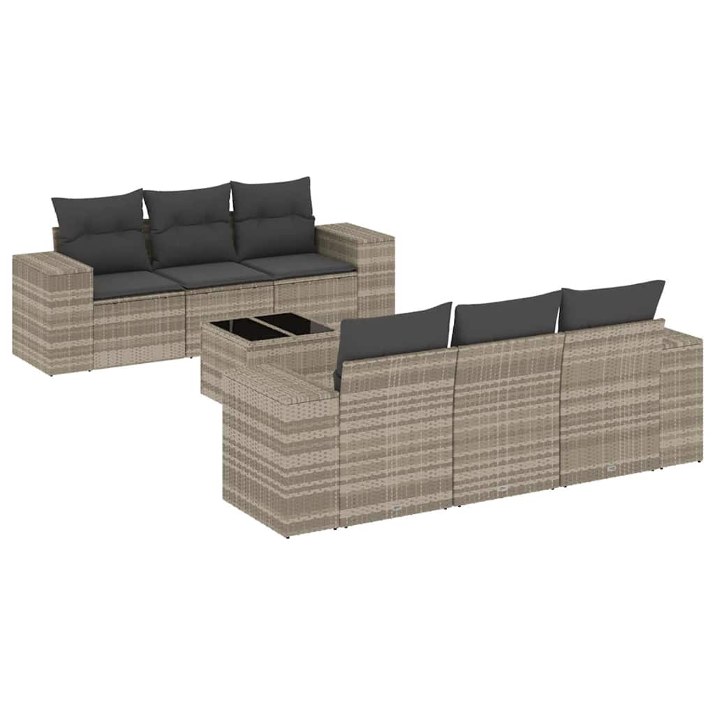 sofasæt til haven 7 dele med hynder polyrattan lysegrå