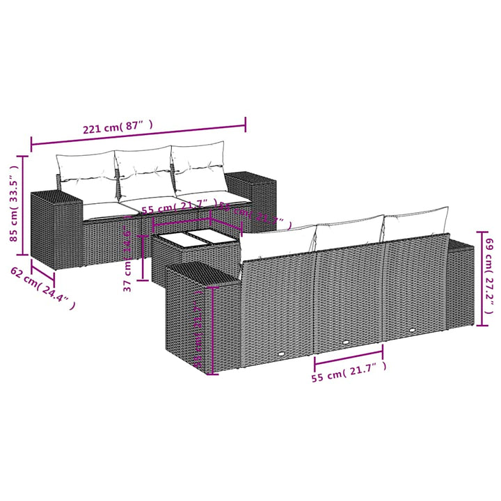 sofasæt til haven 7 dele med hynder polyrattan lysegrå