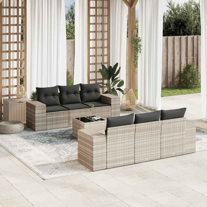 sofasæt til haven 7 dele med hynder polyrattan lysegrå