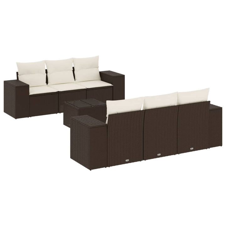 sofasæt til haven 7 dele med hynder polyrattan brun