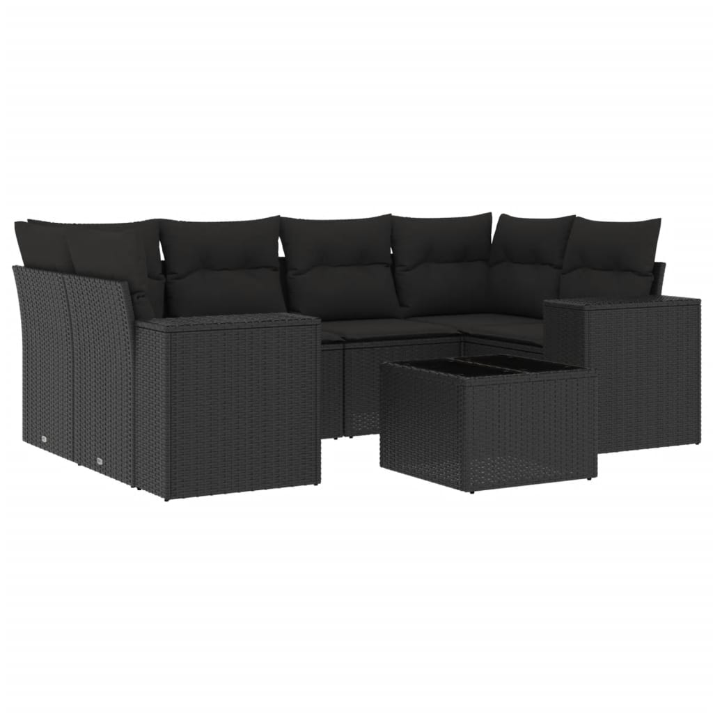 sofasæt til haven 7 dele med hynder polyrattan sort